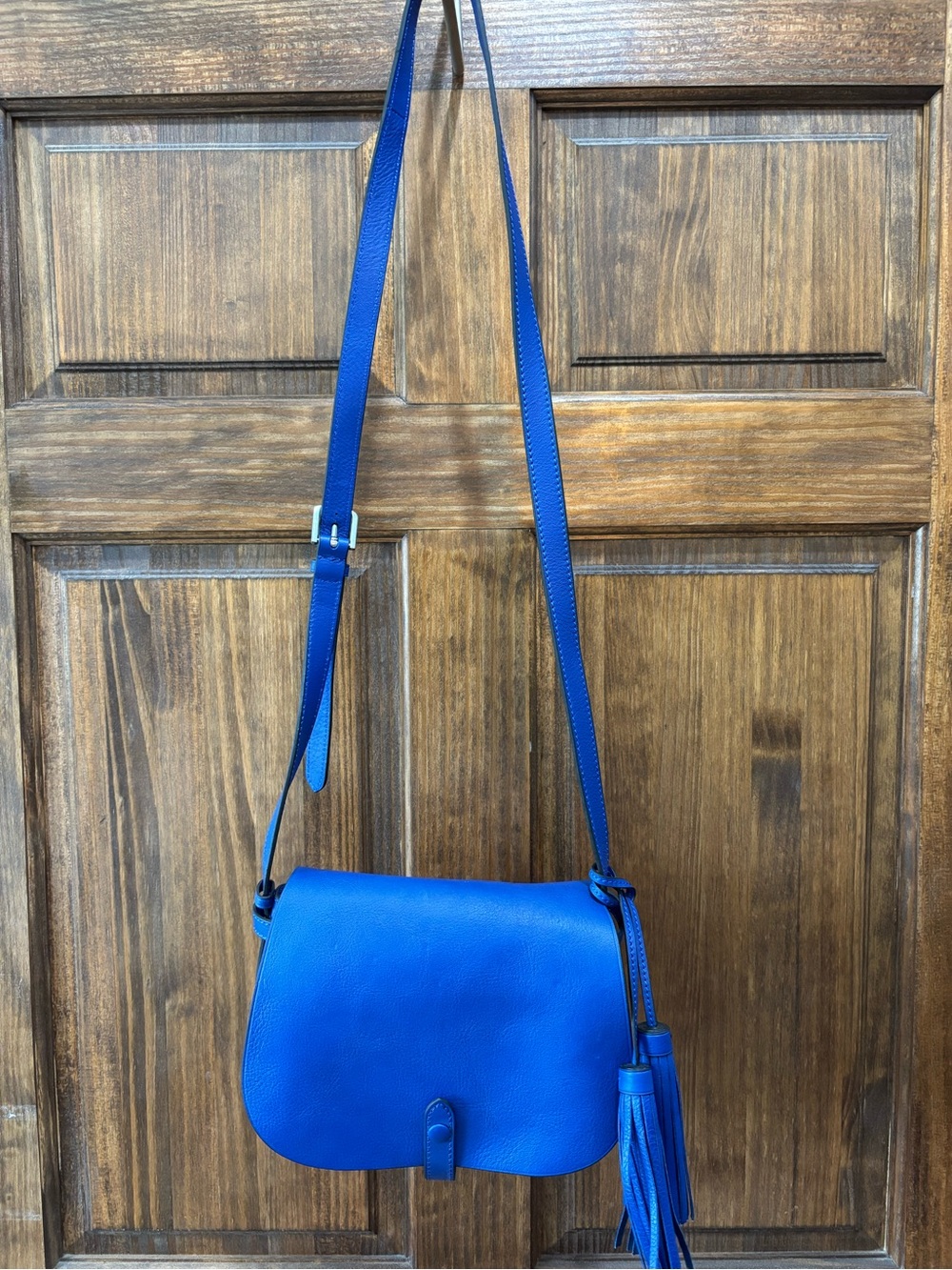 Polo by Ralph Lauren Electric Blue Leather Crossbody with Tassel